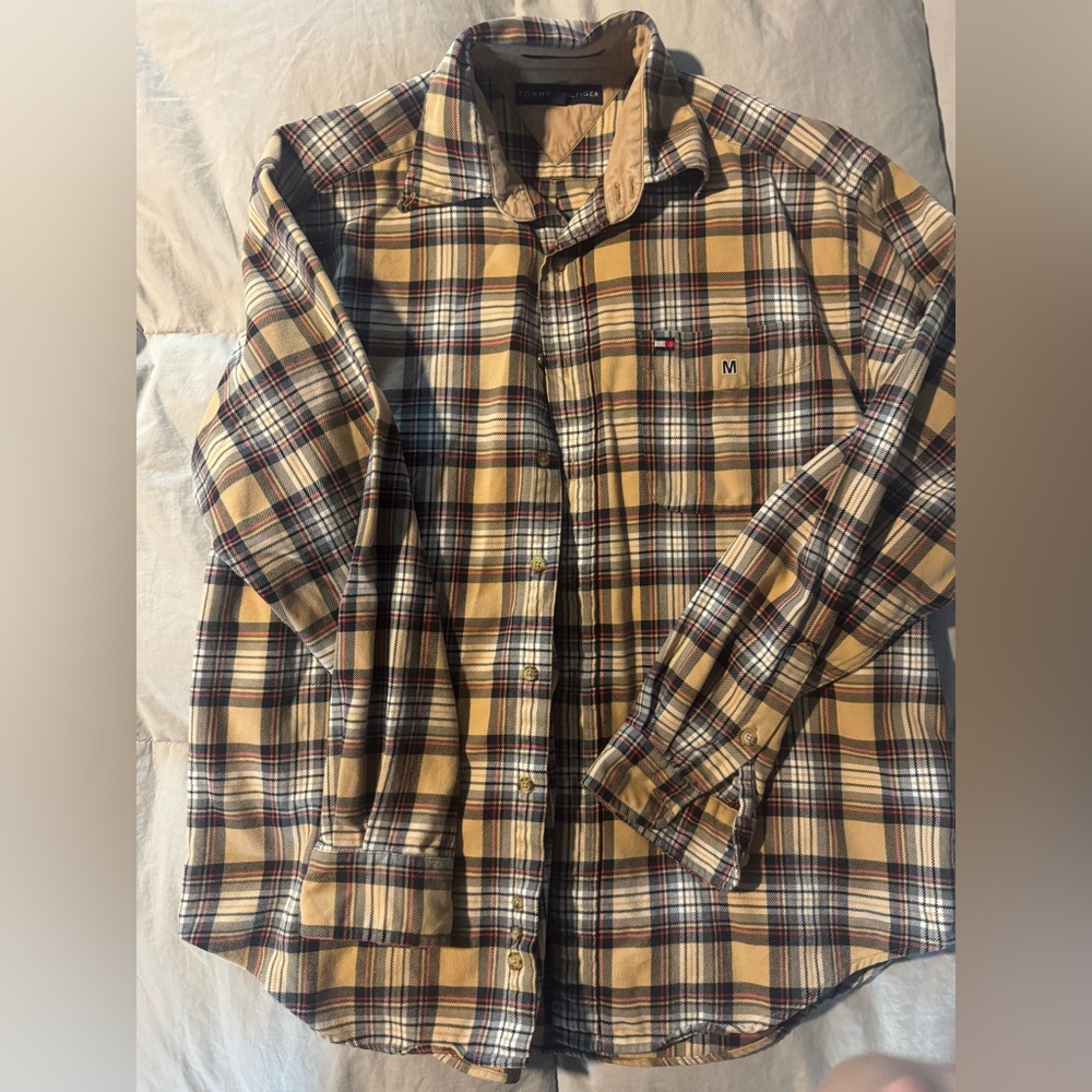 Tommy Hilfiger Tan and Black Plaid Shirt